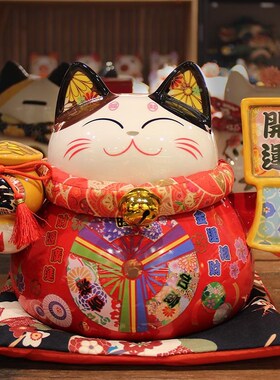 福缘红色招财猫日式店铺收银台摆件家居存储钱罐店铺开张开业礼品