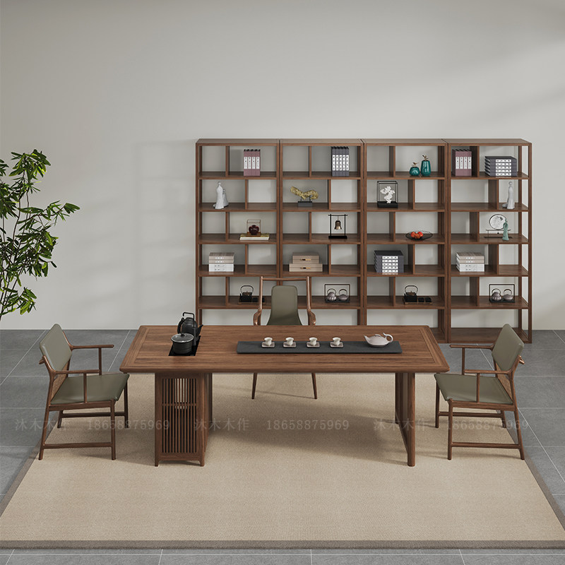 新中式实木茶桌椅组合黑胡桃木接待茶桌办公室功夫泡茶台家俱定制,淘宝优惠券,粉丝福利购,淘宝优惠卷