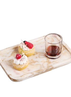 侘寂风简约大理石托盘摆件酒店民宿样板间桌面装饰皮革摆设