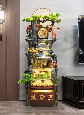 流水摆件景观装饰品循环水客厅落地假G山鱼缸聚宝盆风水轮开业礼