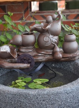 养鱼池缸陶瓷流水喷泉假山景观庭院花园阳台石槽配件循环增氧