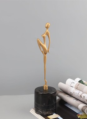现代简约大理石金属人物艺术摆件样板客厅电视柜桌面家居软装饰品