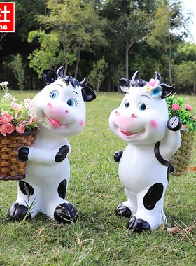 户外玻璃钢卡通奶牛花缸雕塑别墅庭院幼儿园小区可爱动物装饰摆件