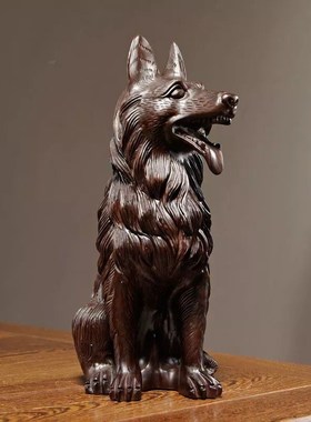 黑檀木质狗摆件红木雕刻十二生肖狗家居客厅办公室玄关装饰工艺品