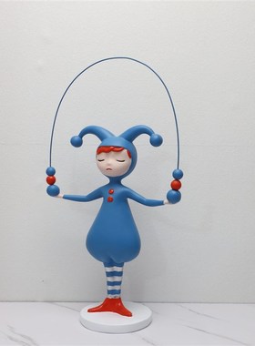 现代简约卡通跳绳女孩人物摆件客厅玄关儿童房电视柜家居软装饰品