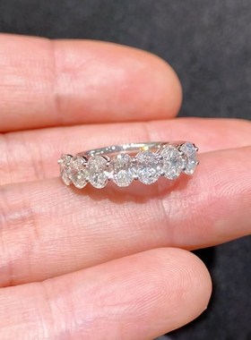 半圈排戒莫桑石戒指女心形椭圆形排钻祖母绿形公主方钻食指环纯银