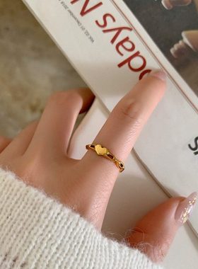 大码戒指女胖Mm复古镂空链条爱心时尚个性冷淡风粗手胖人食指指环