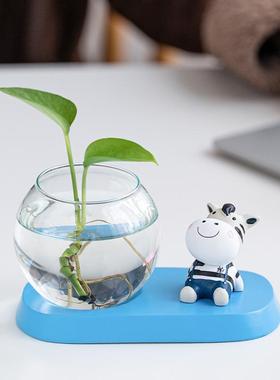 客厅水培摆件绿萝植物花瓶u创意女办公室桌面插花空盆玻璃透明容