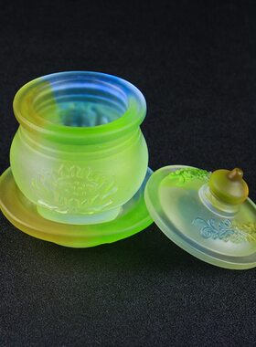 供佛用品 古法琉璃供水杯 圣水杯 佛字莲花杯 大悲水 净水杯彩色