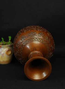 紫铜花瓶摆件 奢华m铜制客厅房间酒柜艺术中式复古仿古工艺品创意