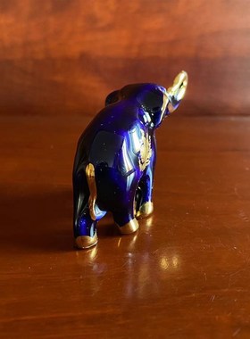 Limoges 利摩日 钴蓝描金稀有迷你瓷象 法国招财U象装饰迷你瓷摆