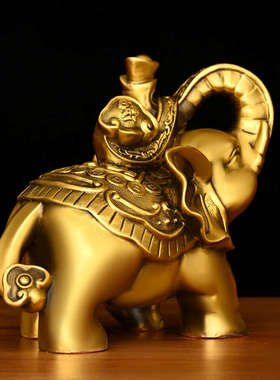 铜大象摆件一对吸水象铜象x办公室客厅玄关工艺品大号财象纯