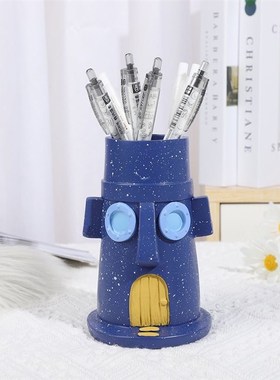 章鱼哥笔托石屋j牙刷筒牙刷架多功能收纳桶可爱笔筒化妆桶桌面摆