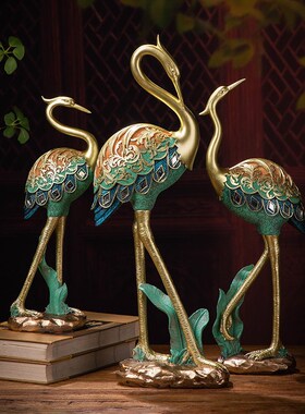 东南亚风b树脂仙鹤摆件样板房软装客厅玄关电视柜博古架酒柜装饰