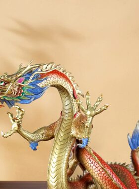 巩福海彩铜龙摆件工艺品彩绘五爪龙家居装饰品摆件开业乔迁礼品