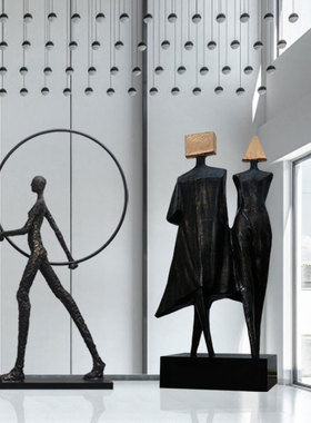 大型抽象人物雕塑摆件售楼处酒店大堂样板L房落地玻璃钢软装艺术