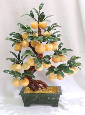 黄玉原色仙桃子寿桃树客厅办公室D摆件家居装饰品送老人创意礼品