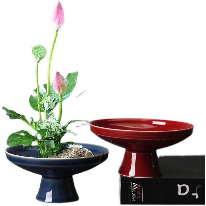 日式剑山插花器花盘器皿家居装饰瓶陶瓷高足果盘中式茶点盘点心碗,淘宝优惠券,粉丝福利购,淘宝优惠卷