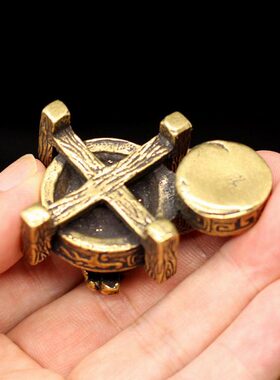 中式复古迷你纯铜工艺品仿农村石磨小铜器时来运转老鼠推磨铜摆件