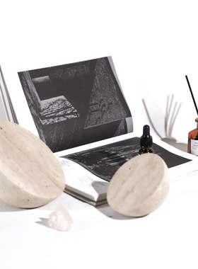 创意侘寂风洞石半圆摆件家居样板间E酒店民宿客厅电视柜摆台装饰