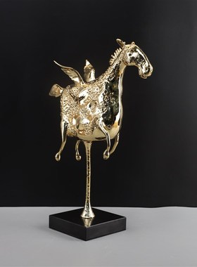 现代简约创意黄铜大理石梦马摆件A客厅书柜书房办公室桌面家居饰
