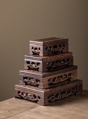 鸡翅木方形展示架植物架实木木质陶瓷工艺品摆件六T角形长方形底