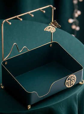 新中式轻奢玄关钥匙收纳摆件客A厅茶几创意托盘家居乔迁送礼装饰