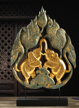 东南亚风格创f意家居饰品木雕大象工艺品摆件装饰黑金木质玄关摆