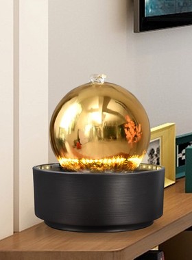 现代轻奢高档工艺品循环水流水摆件喷泉水景招财不V锈钢转运球装