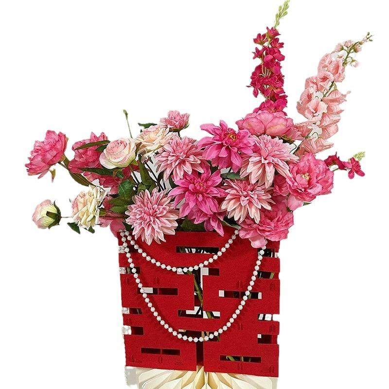 婚房摆件仿真花婚庆红色新房客厅装饰花婚礼布置结婚插花抱抱桶,淘宝优惠券,粉丝福利购,淘宝优惠卷