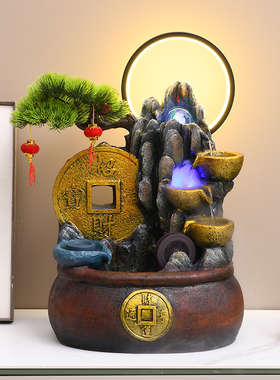中式流水喷泉加湿器鱼缸招财摆件办E公室客厅桌面茶台水景开业礼