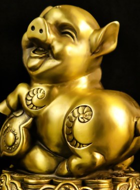 纯铜猪摆件生肖猪金猪福猪储钱罐家用桌面装饰大号U能进能出存钱