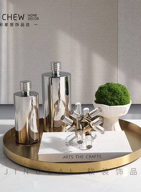 极简现代c轻奢金属十字架摆件样板间售楼部客厅玄关桌面软装饰品