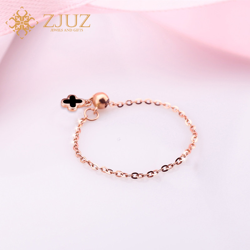 Four-leaf clover adjustable tail ring gift with transfer beads