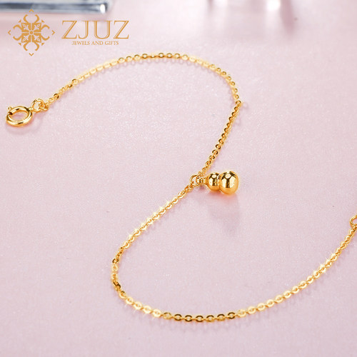ZJUZ18K金脚链女款粗款AU750小葫芦脚链黄金可调节彩金脚链送女友 - 图1