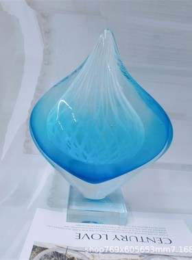 简约创意b蓝色抽象水滴琉璃摆件家居办公室软装摆设现代简约工艺
