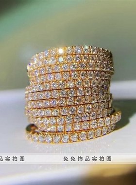 【钛钢不掉色】一排锆石全镶嵌一周E合成微镶轻奢闺蜜戒情侣戒指