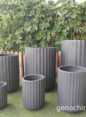 氧化镁现代简约高级感室内户外粗条纹套六花盆绿植盆栽装饰-5