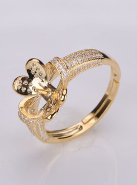 DIY珍珠配件S925纯银精工时尚遮瑕G戒指托指环调节戒托空托配饰品