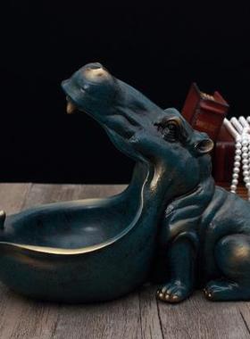 河马摆件北意欧创家居厅鞋柜玄关钥匙收纳PBT盒桌面杂收纳物客盘