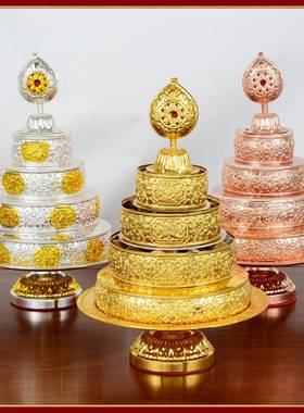 MZP-25藏传曼室内佛修堂供品曼七宝石曼扎盘盘铜合金达供茶罗带托