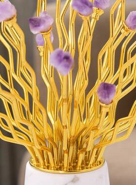 物现代感轻奢样板间高级富摆件客厅BJ-0169天然紫色植花开贵装饰