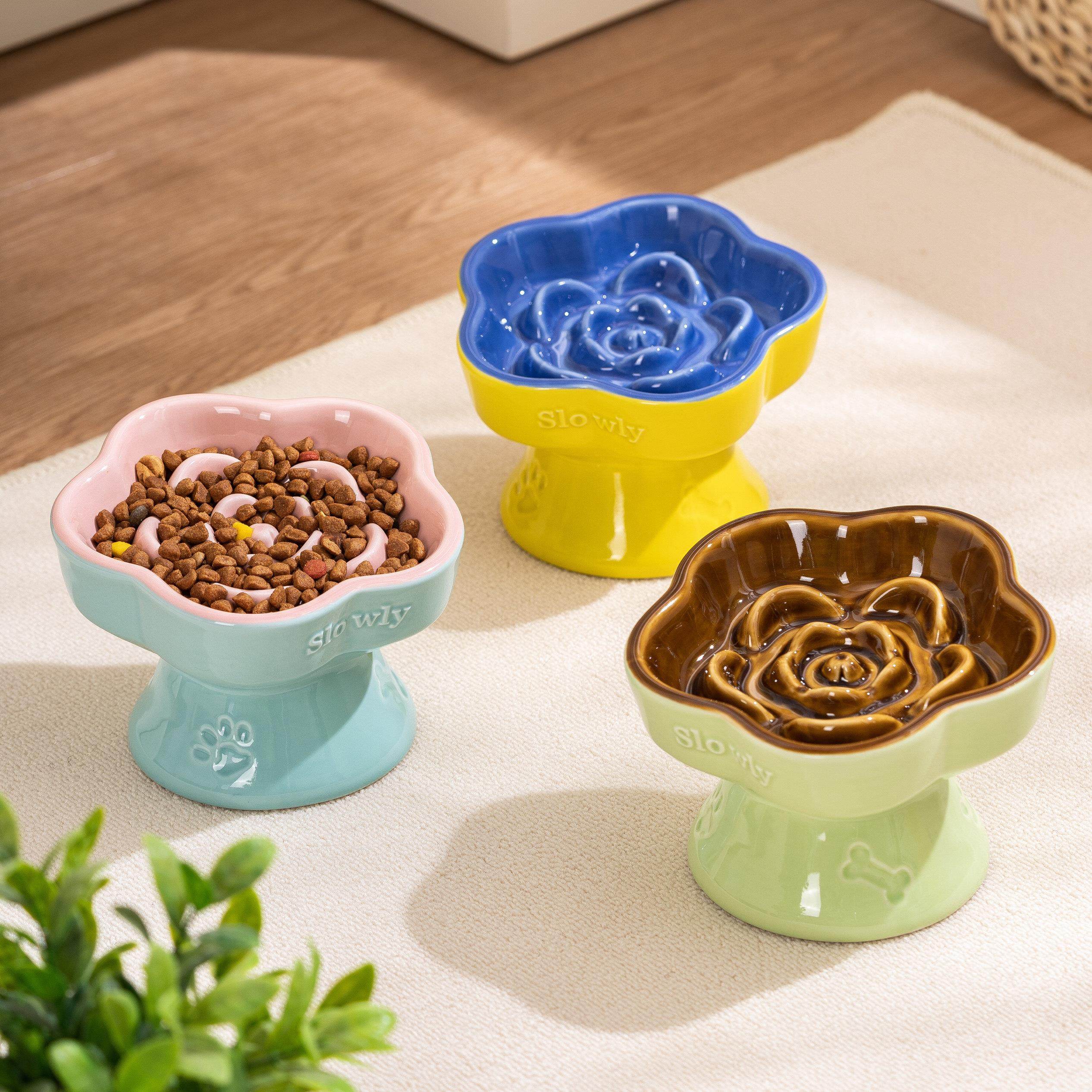 宠物陶瓷慢食碗防噎缓食高脚斜口猫碗猫咪食盆防打翻狗碗狗食盆,淘宝优惠券,粉丝福利购,淘宝优惠卷