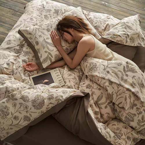 件轻奢全100%长绒棉0支长绒棉加厚磨毛四件0套1 秋冬纯棉被套三套 - 图1