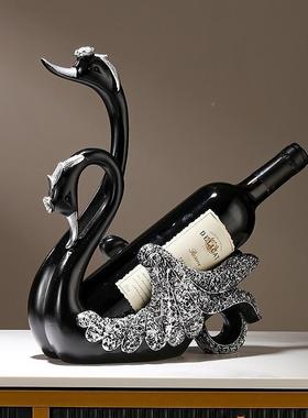 创意档红酒架黑天455鹅摆件高端餐桌高边酒柜轻摆红奢酒瓶架子装