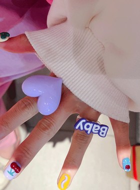 戒指指环爱心日韩简约C个性清新气质字母戒指