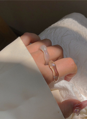 超仙人鱼姬戒指~组合两件套闪A闪炫彩透明树脂指环女不规则食指戒