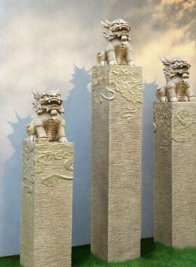 中式仿石雕拴马柱居家装饰布置别墅门口庭院花园玄关茶室落地摆件