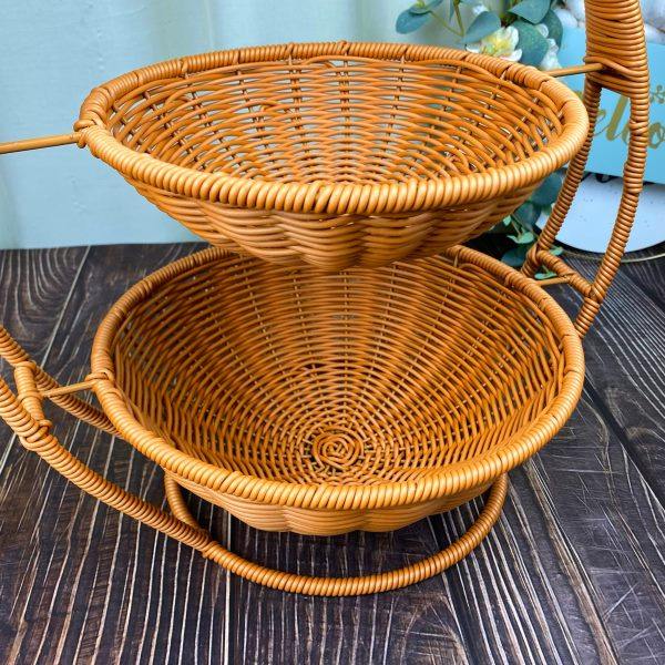 W321双层圆形仿藤收纳茶色客厅超市纯手工家用置物篮40*22/26,淘宝优惠券,粉丝福利购,淘宝优惠卷