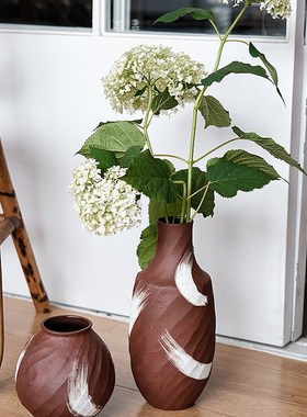 久伴侘寂莫兰迪陶瓷花瓶装饰摆件入户玄关餐桌桌面客X厅中古新中